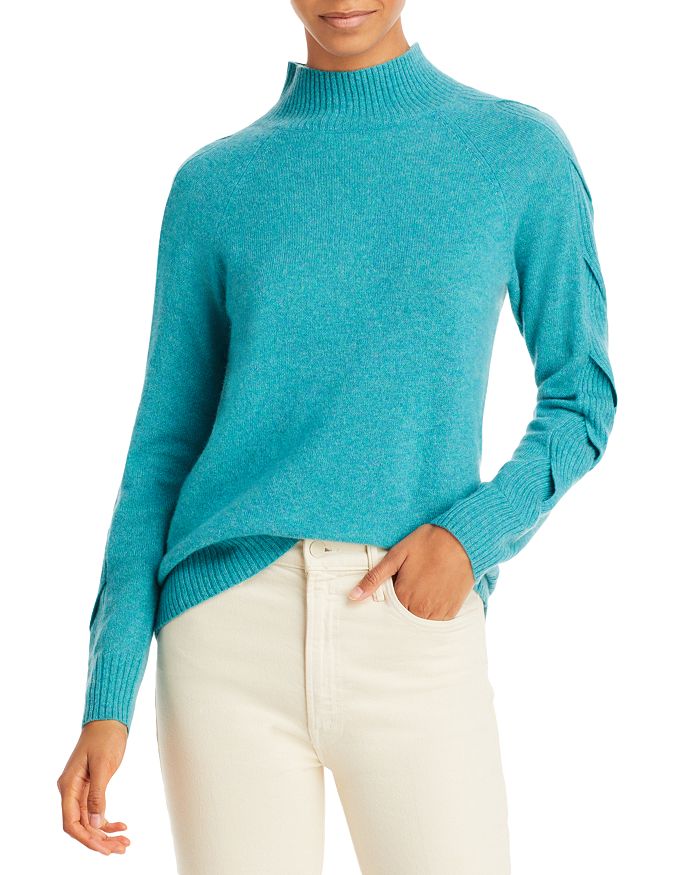 C by Bloomingdale's - Braided Trim Mock Neck Cashmere Sweater - 100% Exclusive