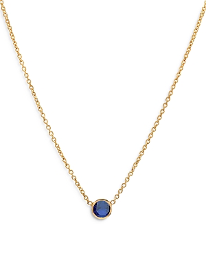Zoe Lev 4k Yellow Gold Blue Sapphire Birthstone Solitaire Pendant Necklace, 16-18"