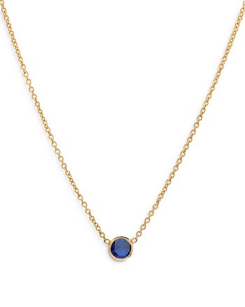 Zoe Lev - 4K Yellow Gold Blue Sapphire Birthstone Solitaire Pendant Necklace, 16-18"