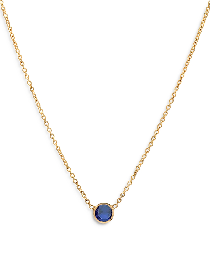 Zoe Lev 14K Yellow Gold Blue Sapphire Birthstone Solitaire Pendant Necklace, 16