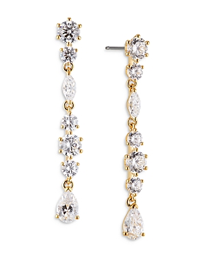 Shop Nadri Prima Round & Pear Shape Cubic Zirconia Linear Drop Earrings In 18k Gold Plated