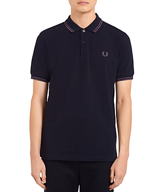 Fred Perry Twin Tipped Slim Fit Polo In Navy/gunmetal