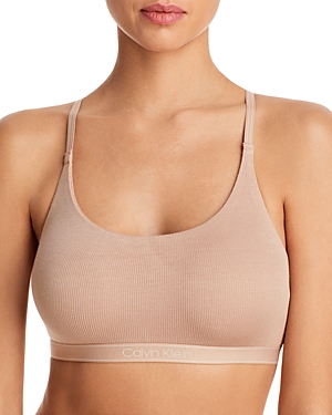 Calvin Klein Pure Ribbed Unlined Bralette In Honey Almond