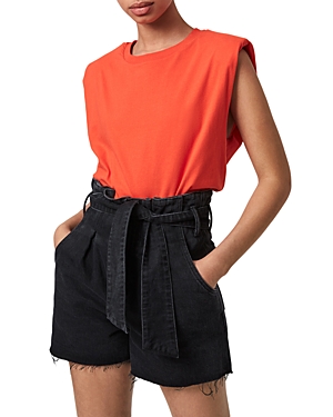 Allsaints Coni Shoulder Pad Cotton Sleeveless Muscle T-shirt In Riot Red