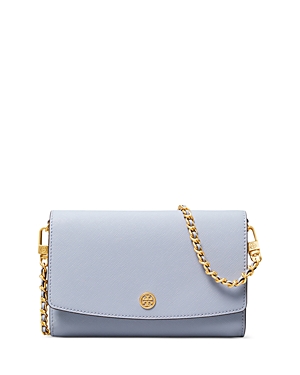 Tory Burch Robinson Chain Wallet In Cloud Blue/gold