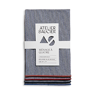 Shop Atelier Saucier Americana Stripe Napkins, Set Of 4 In Navy