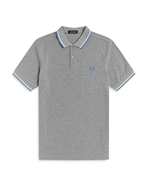Fred Perry Twin Tipped Slim Fit Polo In Medium Gray/snow