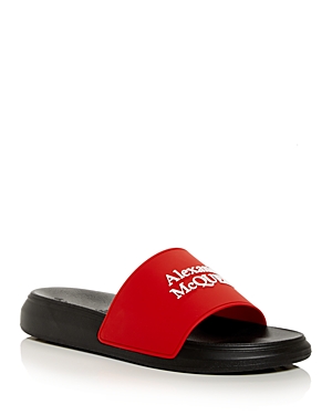 Alexander Mcqueen Show Logo-print Rubber Sliders In Red