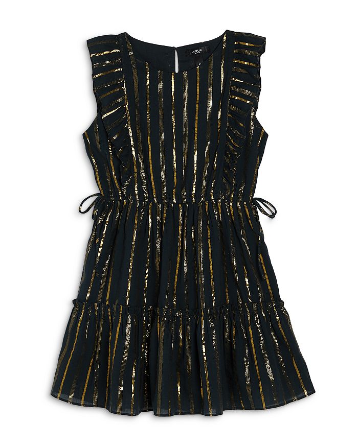 AQUA - Girls' Metallic Striped Ruffle Dress, Big Kid - 100% Exclusive