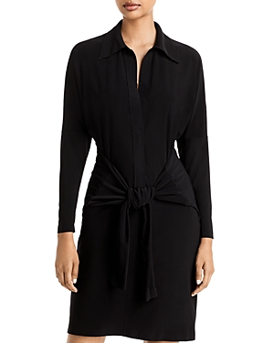 Norma Kamali Front-tie Sleeve Mini Shirtdress In Black