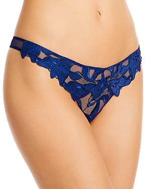 Shop Fleur Du Mal Lily Embroidered Hipster Thong In Starry Blue
