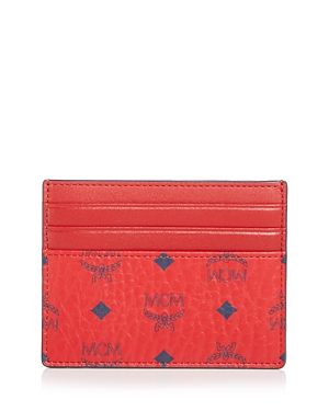 Mcm Mini Visetos Canvas Card Case With Money Clip In Candy Red