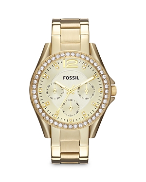 Fossil Women's Riley Gold-tone Stainless Steel Bracelet Watch 38mm Es3203 In Gold