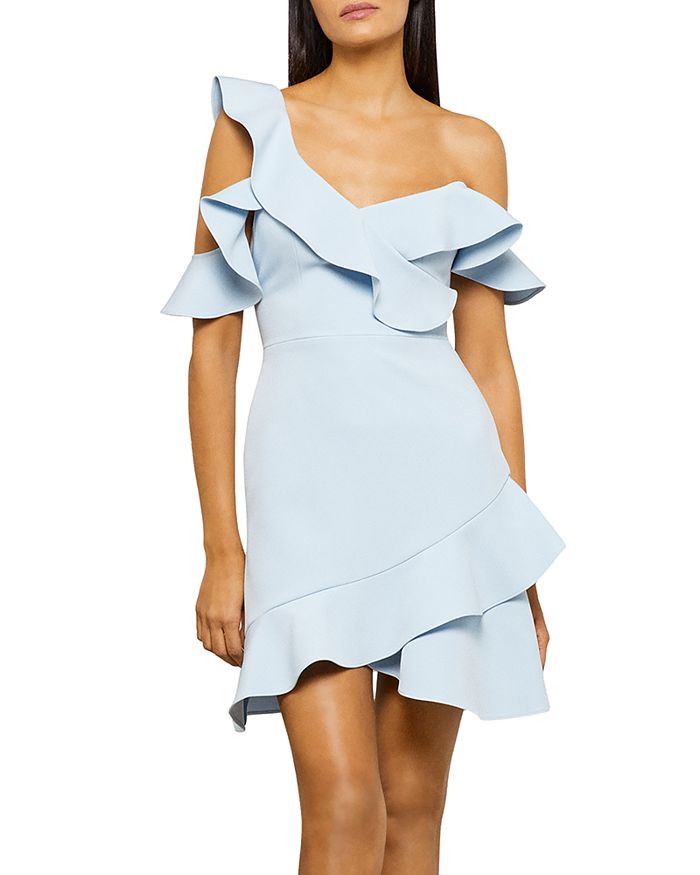 BCBGMAXAZRIA Malik Asymmetric Ruffle Off-the-Shoulder Mini Dress - 100% ...