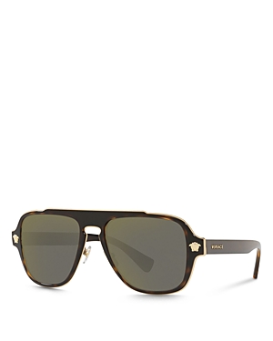 Shop Versace Men's Square Sunglasses, 56mm In Dark Havana/gold
