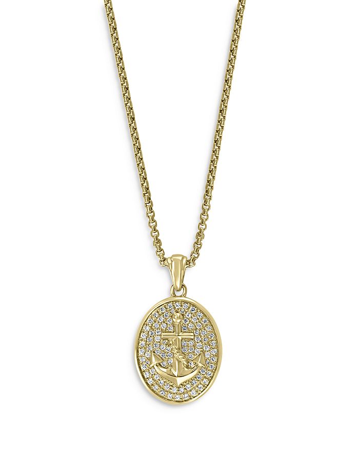 Bloomingdale's Men's Diamond Anchor Medallion Pendant Necklace in 14K