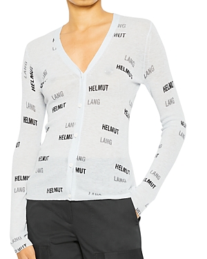 Helmut Lang Womens Baby Blue Logo-print Fitted Wool Cardigan S In Baby Blue