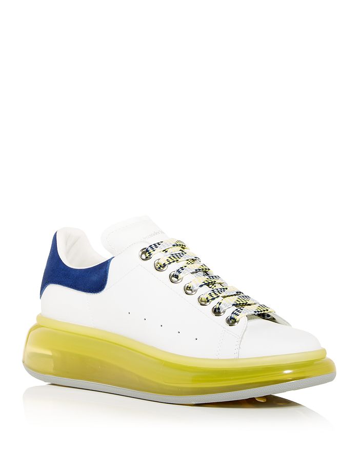 Alexander Mcqueen Oversized Suede Heel & Transparent Sole Sneakers In White/blue Multi