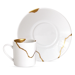 Bernardaud Kintsugi Set Of 4 Coffee Cups & Saucers In White/gold