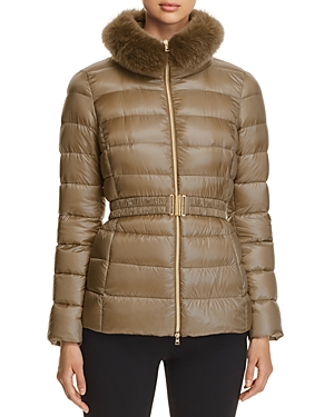 Herno Claudia Faux Fur Collar Down Coat In Camel