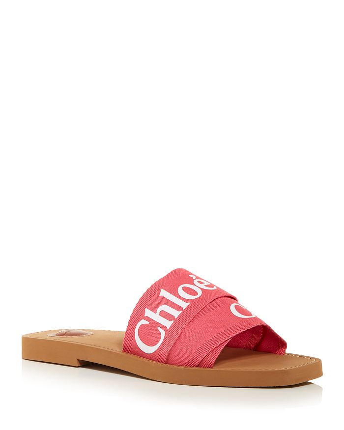 Shop Chloé Women's Woody Square Toe Logo Slide Sandals In Hot Pink