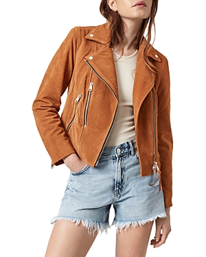 Allsaints Womens Rust Brown Balfern Suede Biker Jacket 10 In Tan Brown