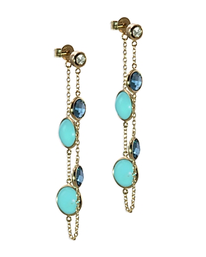 Bloomingdale's Turquoise, Blue Topaz & Diamond Linear Chain Drop Earrings in 14K Yellow Gold - 100% 