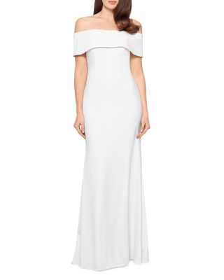 Aqua Off-the-shoulder Scuba Crepe Gown 100% Exclusive In White