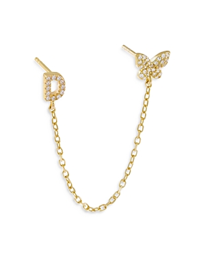 Adinas Jewels Gold Butterfly Initial Chain Earrings In D
