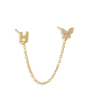 Adinas Jewels Gold Butterfly Initial Chain Earrings In H