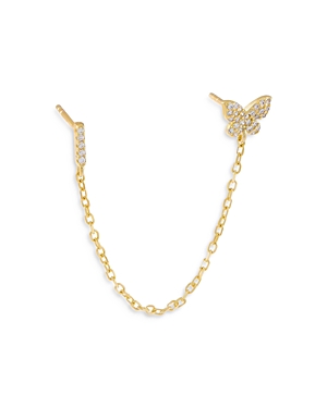 Adinas Jewels Gold Butterfly Initial Chain Earrings In V