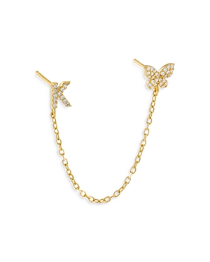 Adinas Jewels Gold Butterfly Initial Chain Earrings In K