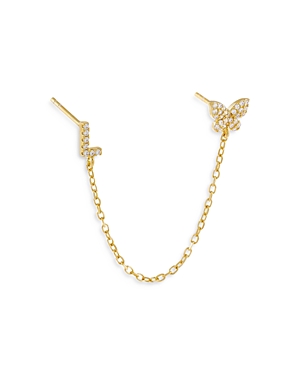 Adinas Jewels Gold Butterfly Initial Chain Earrings In L