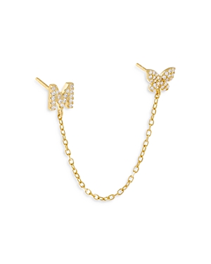Adinas Jewels Gold Butterfly Initial Chain Earrings In M