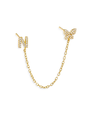 Adinas Jewels Gold Butterfly Initial Chain Earrings In N