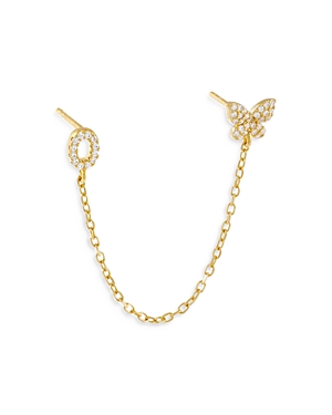 Adinas Jewels Gold Butterfly Initial Chain Earrings In O