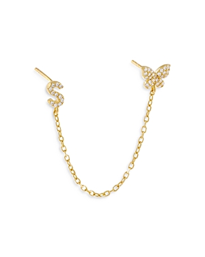 Adinas Jewels Gold Butterfly Initial Chain Earrings In S