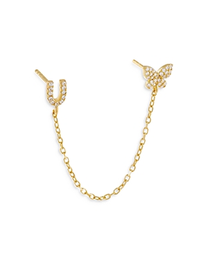 Adinas Jewels Gold Butterfly Initial Chain Earrings In U