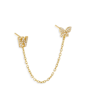 Adinas Jewels Gold Butterfly Initial Chain Earrings In W