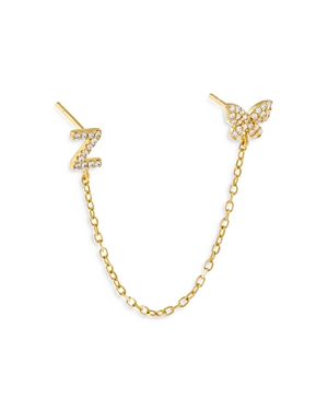Adinas Jewels Gold Butterfly Initial Chain Earrings In Z