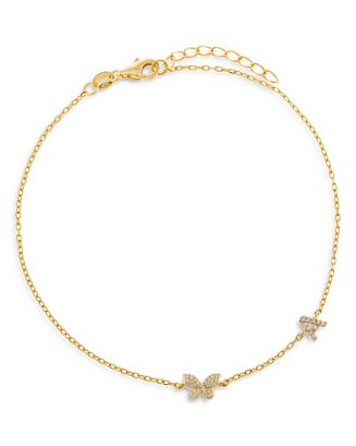 Adinas Jewels Pavé Butterfly & Initial Butterfly Ankle Bracelet in Gold ...