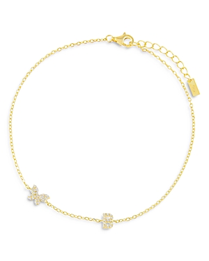 Adinas Jewels Pave Butterfly & Initial Butterfly Ankle Bracelet In Gold Vermeil Sterling Silver