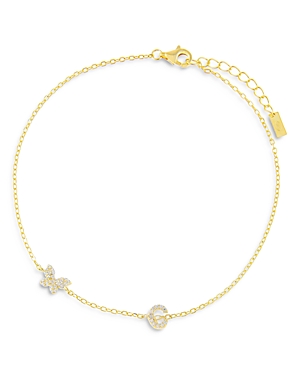 Adinas Jewels Pave Butterfly & Initial Butterfly Ankle Bracelet In Gold Vermeil Sterling Silver In C