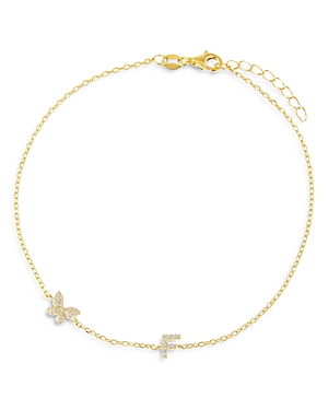 Adinas Jewels Pave Butterfly & Initial Butterfly Ankle Bracelet In Gold Vermeil Sterling Silver In F