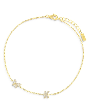 Adinas Jewels Pave Butterfly & Initial Butterfly Ankle Bracelet In Gold Vermeil Sterling Silver In K