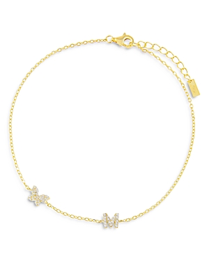 Adinas Jewels Pave Butterfly & Initial Butterfly Ankle Bracelet In Gold Vermeil Sterling Silver In M