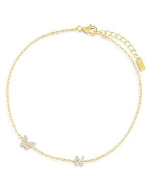 Adinas Jewels Pave Butterfly & Initial Butterfly Ankle Bracelet In Gold Vermeil Sterling Silver In N