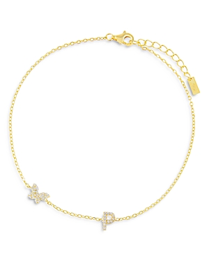 Adinas Jewels Pave Butterfly & Initial Butterfly Ankle Bracelet In Gold Vermeil Sterling Silver