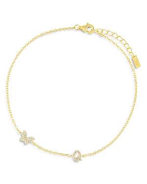 Adinas Jewels Pave Butterfly & Initial Butterfly Ankle Bracelet In Gold Vermeil Sterling Silver In Q