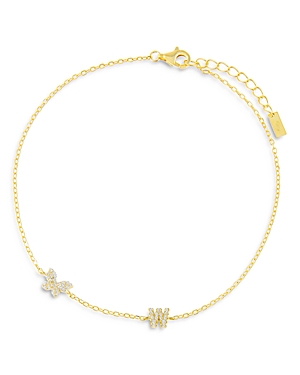 ADINAS JEWELS ADINAS JEWELS PAVE BUTTERFLY & INITIAL BUTTERFLY ANKLE BRACELET IN GOLD VERMEIL STERLING SILVER,A441GLD-W
